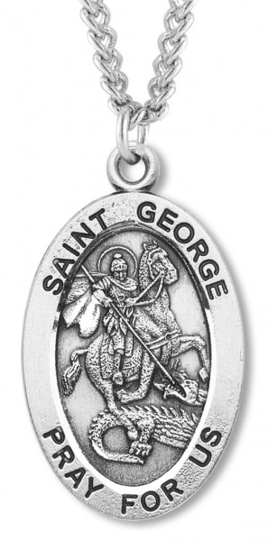 Men's St. George Necklace Oval Sterling Silver with Chain Options - 24&quot; 3mm Stainless Steel Endless Chain