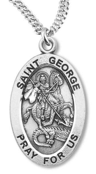St. George Necklace Oval Sterling Silver with Chain - 20&quot; 2.2mm Stainless Steel Chain with Clasp