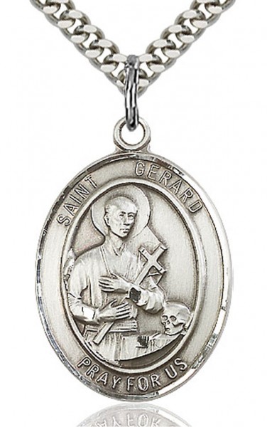 St. Gerard Majella Medal, Sterling Silver, Large - 24&quot; 2.4mm Rhodium Plate Endless Chain