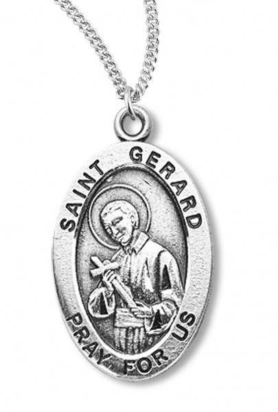 Boy's St. Gerard Necklace Oval Sterling Silver with Chain - 20&quot; 2.2mm Stainless Steel Chain with Clasp