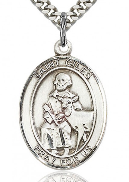 St. Giles Medal, Sterling Silver, Large - 24&quot; 2.4mm Rhodium Plate Chain + Clasp