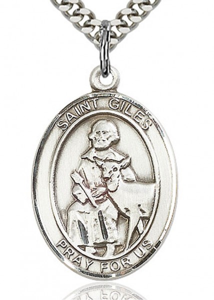 St. Giles Medal, Sterling Silver, Large - 24&quot; 2.4mm Rhodium Plate Endless Chain