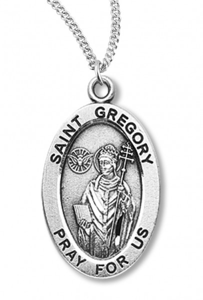 Boy's St. Gregory Necklace Oval Sterling Silver with Chain - 20&quot; 2.2mm Stainless Steel Chain with Clasp