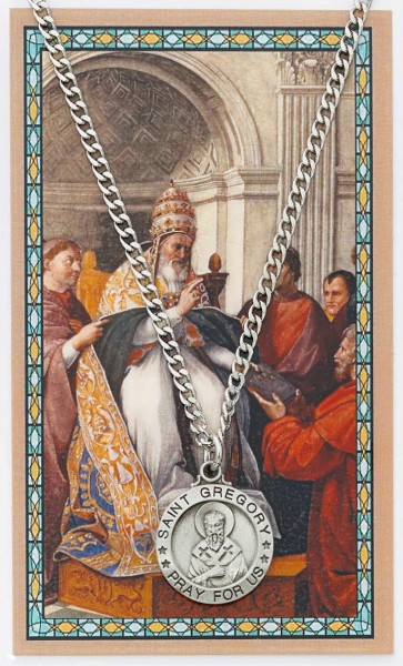 St. Gregory The Great Medal with Prayer Card - Silver tone