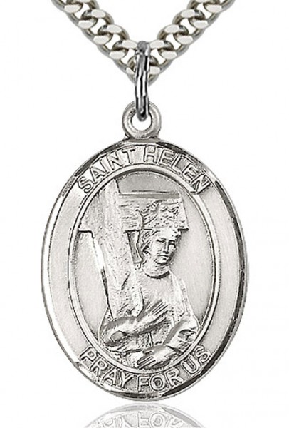 St. Helen Medal, Sterling Silver, Large - 24&quot; 2.2mm Sterling Silver Chain + Clasp