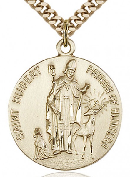 St. Hubert of Liege Medal, Gold Filled - 24&quot; 2.4mm Gold Plated Endless Chain