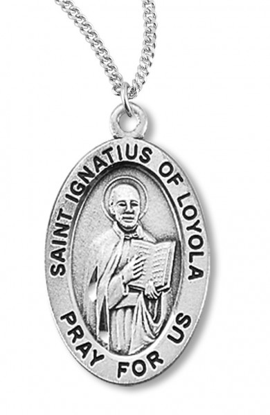 Boy's St. Ignatius of Loyola Necklace, Sterling Silver with Chain - 20&quot; 2.2mm Stainless Steel Chain with Clasp