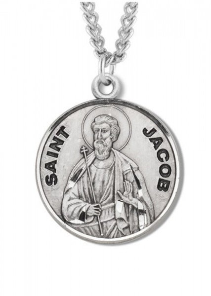 Boy's St. Jacob Necklace Round Sterling Silver with Chain - 20&quot; 2.2mm Stainless Steel Chain with Clasp