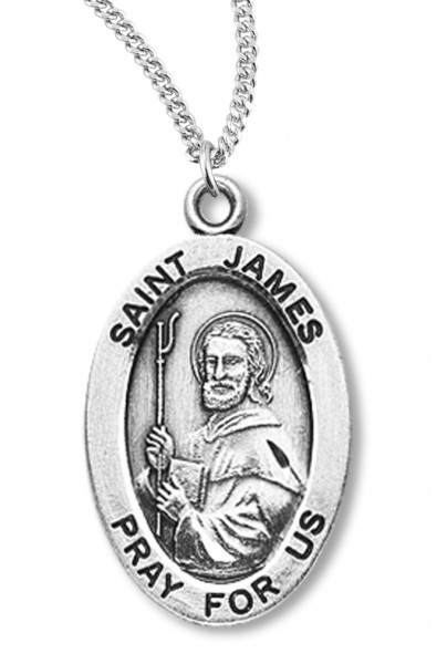 Boy's St. James Necklace Oval Sterling Silver with Chain - 20&quot; 2.2mm Stainless Steel Chain with Clasp