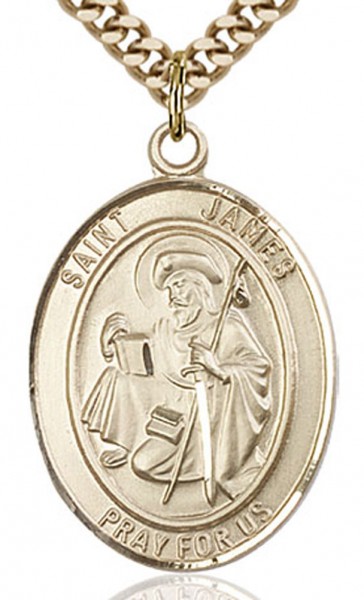 St. James the Greater Medal, Gold Filled, Large - 24&quot; 2.4mm Gold Plated Chain + Clasp