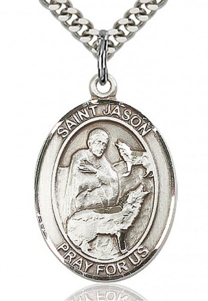St. Jason Medal, Sterling Silver, Large - 24&quot; 2.2mm Sterling Silver Chain + Clasp