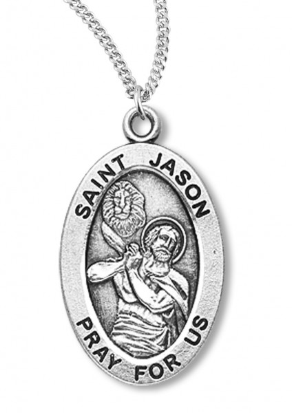 Boy's St. Jason Necklace Oval Sterling Silver with Chain - 20&quot; 2.2mm Stainless Steel Chain with Clasp