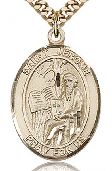 St. Jerome Medal, Gold Filled, Large - 24&quot; 2.4mm Gold Plated Chain + Clasp