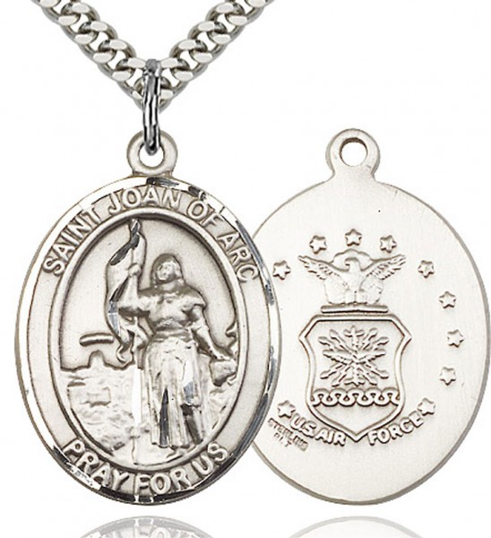 St. Joan of Arc Air Force Medal, Sterling Silver, Large - 24&quot; 2.2mm Sterling Silver Chain + Clasp