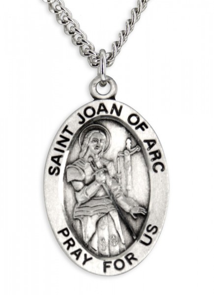 Men's St. Joan of Arc Necklace Oval Sterling Silver with Chain Options - 24&quot; 3mm Stainless Steel Endless Chain