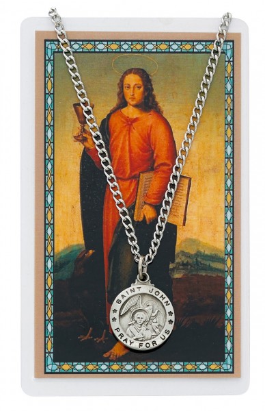 St. John the Apostle Medal and Prayer Card Set - Silver tone