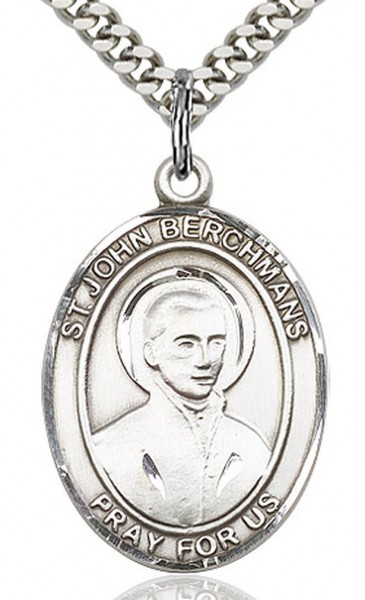 St. John Berchmans Medal, Sterling Silver, Large - 24&quot; Sterling Silver Chain + Clasp