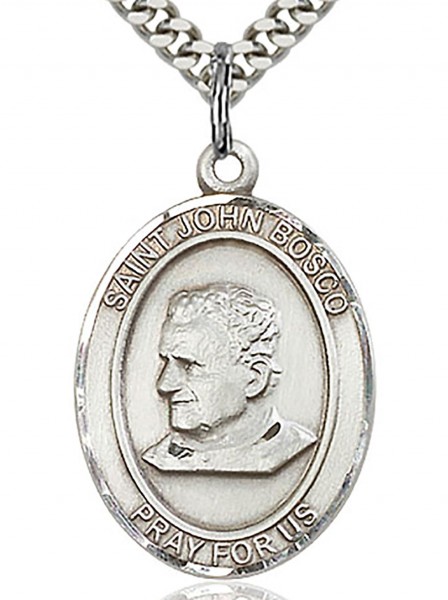 St. John Bosco Medal, Sterling Silver, Large - 24&rdquo; 1.7mm Sterling Silver Chain &amp; Clasp