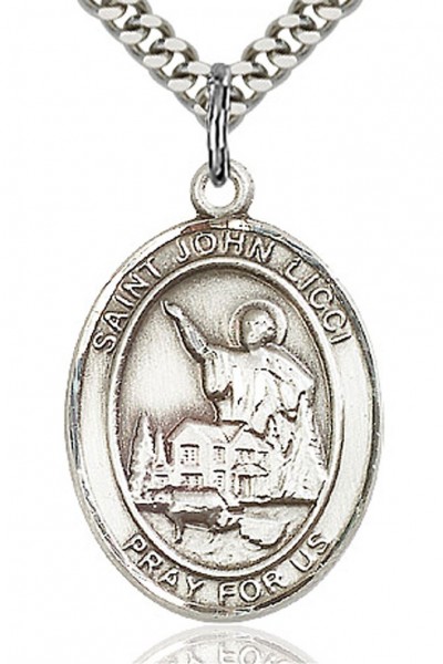 St. John Licci Medal, Sterling Silver, Large - 24&quot; 2.4mm Rhodium Plate Chain + Clasp
