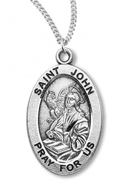 Boy's St. John Necklace Oval Sterling Silver with Chain - 20&quot; 2.2mm Stainless Steel Chain with Clasp