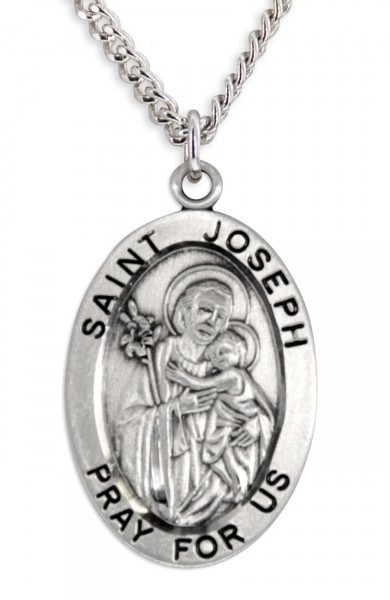 Boy's St. Joseph Necklace Oval Sterling Silver with Chain - 20&quot; 2.2mm Stainless Steel Chain with Clasp