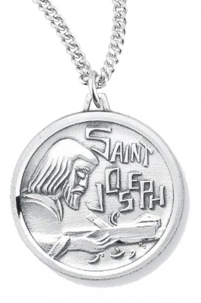 Women's St. Joseph Necklace, Sterling Silver with Chain Options - 18&quot; 1.8mm Sterling Silver Chain + Clasp