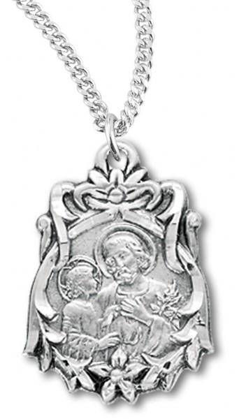 Women's St. Joseph Necklace, Sterling Silver with Chain Options - 18&quot; 1.8mm Sterling Silver Chain + Clasp
