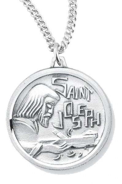 Women's St. Joseph Necklace, Sterling Silver with Chain Options - 18&quot; 2.2mm Stainless Steel Chain + Clasp