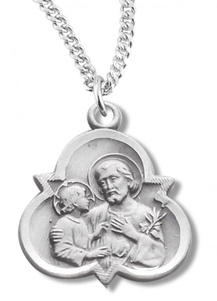 Women's St. Joseph Trinity Necklace, Sterling Silver with Chain Options - 18&quot; 1.8mm Sterling Silver Chain + Clasp