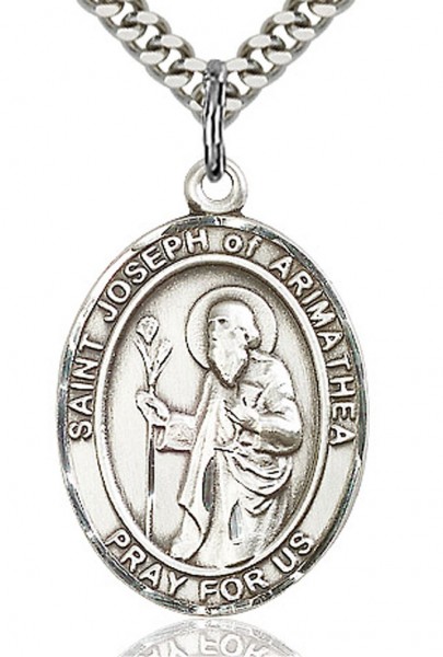 St. Joseph of Arimathea Medal, Sterling Silver, Large - 24&quot; 2.4mm Rhodium Plate Endless Chain