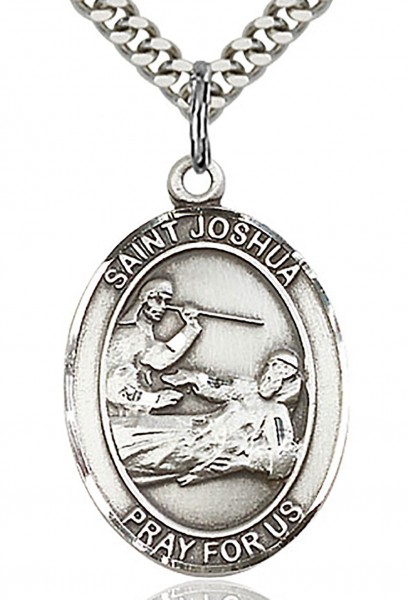 St. Joshua Medal, Sterling Silver, Large - 24&quot; 2.2mm Sterling Silver Chain + Clasp