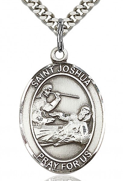 St. Joshua Medal, Sterling Silver, Large - 24&quot; 2.4mm Rhodium Plate Endless Chain