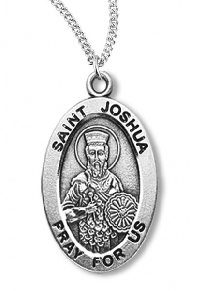 Boy's St. Joshua Necklace Oval Sterling Silver with Chain - 20&quot; 2.2mm Stainless Steel Chain with Clasp