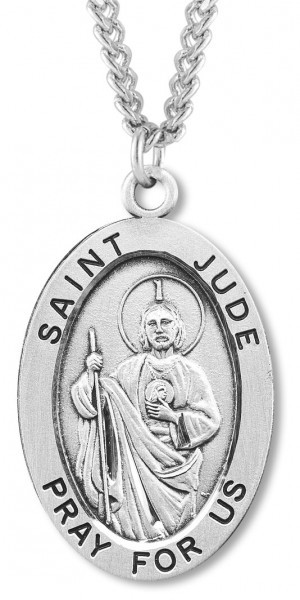 St. Jude Medal Sterling Silver - 24&quot; Sterling Silver Chain + Clasp
