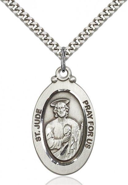 St. Jude Medal, Sterling Silver - 24&quot; 2.2mm Sterling Silver Chain + Clasp