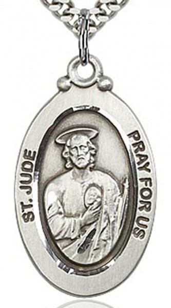 St. Jude Medal, Sterling Silver - 24&quot; 2.4mm Rhodium Plate Endless Chain