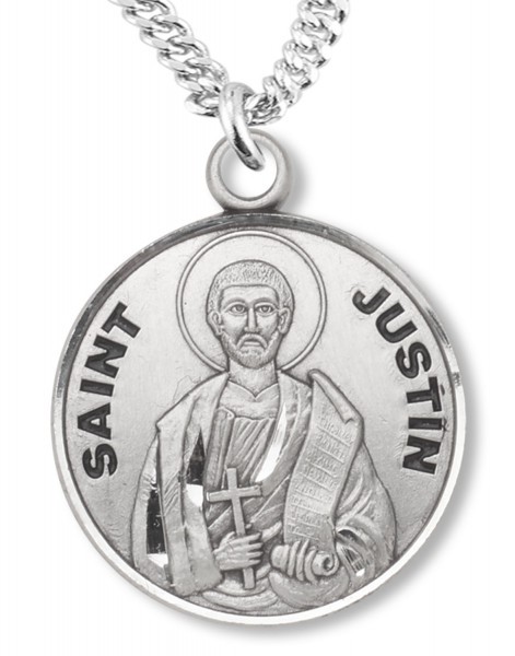 St. Justin Medal - 24&quot; 3mm Stainless Steel Chain + Clasp