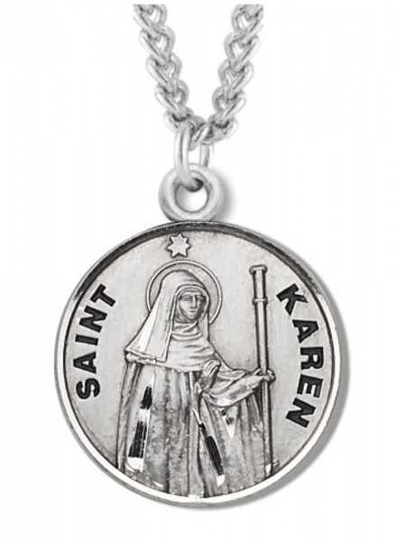 Women's St. Karen Necklace Round Sterling Silver with Chain Options - 18&quot; 1.8mm Sterling Silver Chain + Clasp