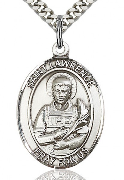 St. Lawrence Medal, Sterling Silver, Large - 24&quot; 2.2mm Sterling Silver Chain + Clasp