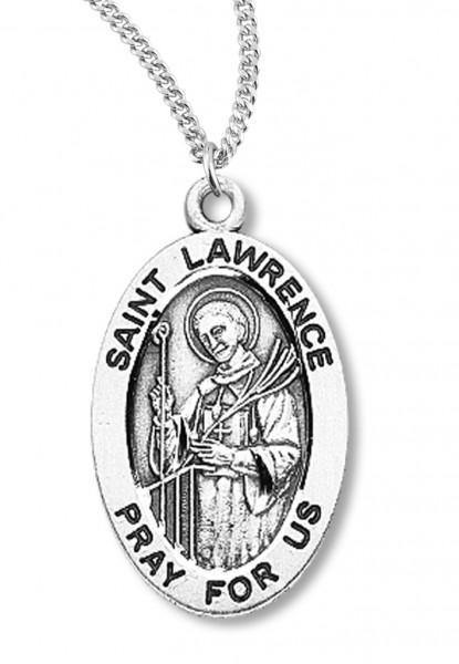 Boy's St. Lawrence Necklace Oval Sterling Silver with Chain - 20&quot; 2.2mm Stainless Steel Chain with Clasp