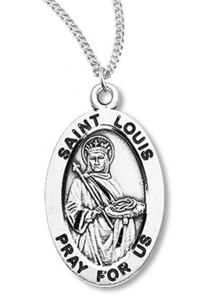 Boy's St. Louis Necklace Oval Sterling Silver with Chain - 20&quot; 2.2mm Stainless Steel Chain with Clasp