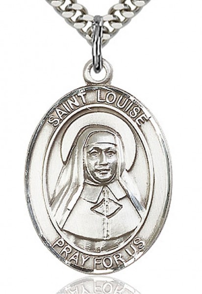 St. Louise De Marillac Medal, Sterling Silver, Large - 24&quot; 2.4mm Rhodium Plate Chain + Clasp