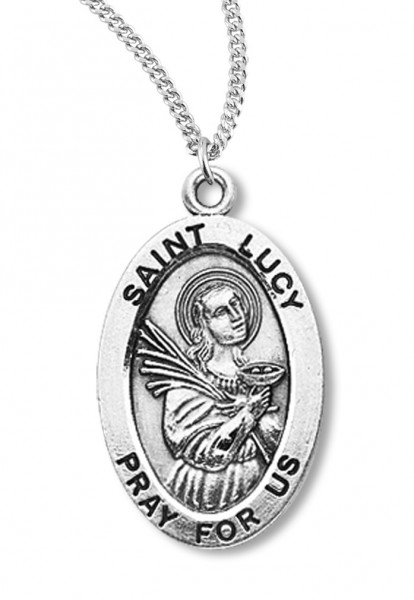 Women's St. Lucy Necklace Oval Sterling Silver with Chain Options - 18&quot; 1.8mm Sterling Silver Chain + Clasp