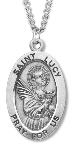 Men's St. Lucy Necklace Oval Sterling Silver with Chain Options - 24&quot; 3mm Stainless Steel Endless Chain