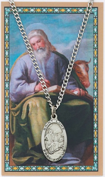 St. Luke Medal with Prayer Card - Silver tone
