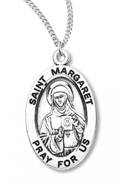 Women's St. Margaret Necklace Oval Sterling Silver with Chain Options - 18&quot; 1.8mm Sterling Silver Chain + Clasp