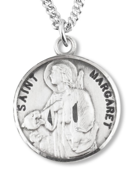 St. Margaret of Antioch Medal - 18&quot; 1.8mm Sterling Silver Chain + Clasp