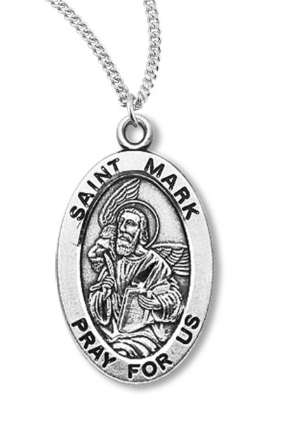 Boy's St. Mark Necklace Oval Sterling Silver with Chain - 20&quot; 2.2mm Stainless Steel Chain with Clasp