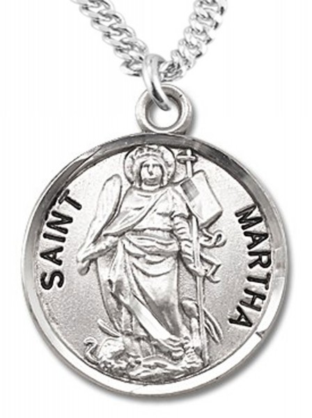 Women's St. Martha Necklace Round Sterling Silver with Chain Options - 18&quot; 2.2mm Stainless Steel Chain + Clasp