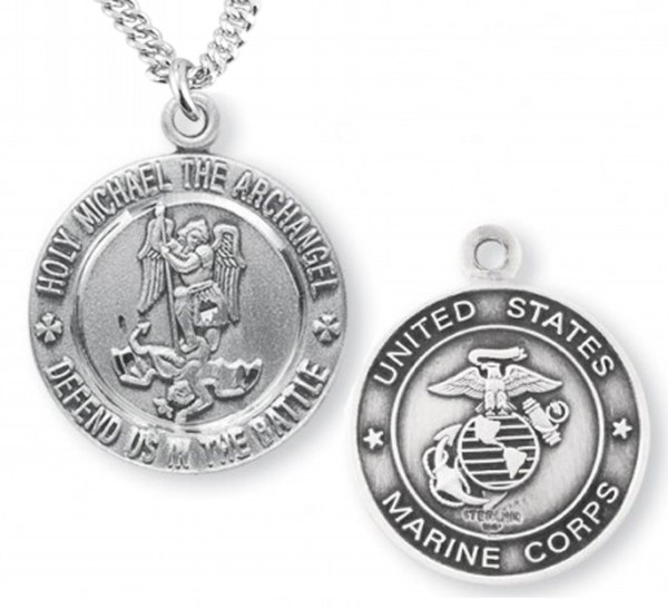 St. Michael Marine Medal Sterling Silver - 24&quot; 3mm Stainless Steel Endless Chain